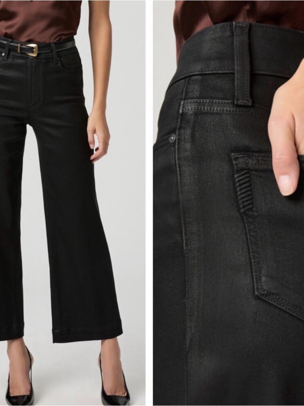 Like new Paige Anessa Wide Leg Jeans in Black Fog Luxe Coating size waist 34 L27